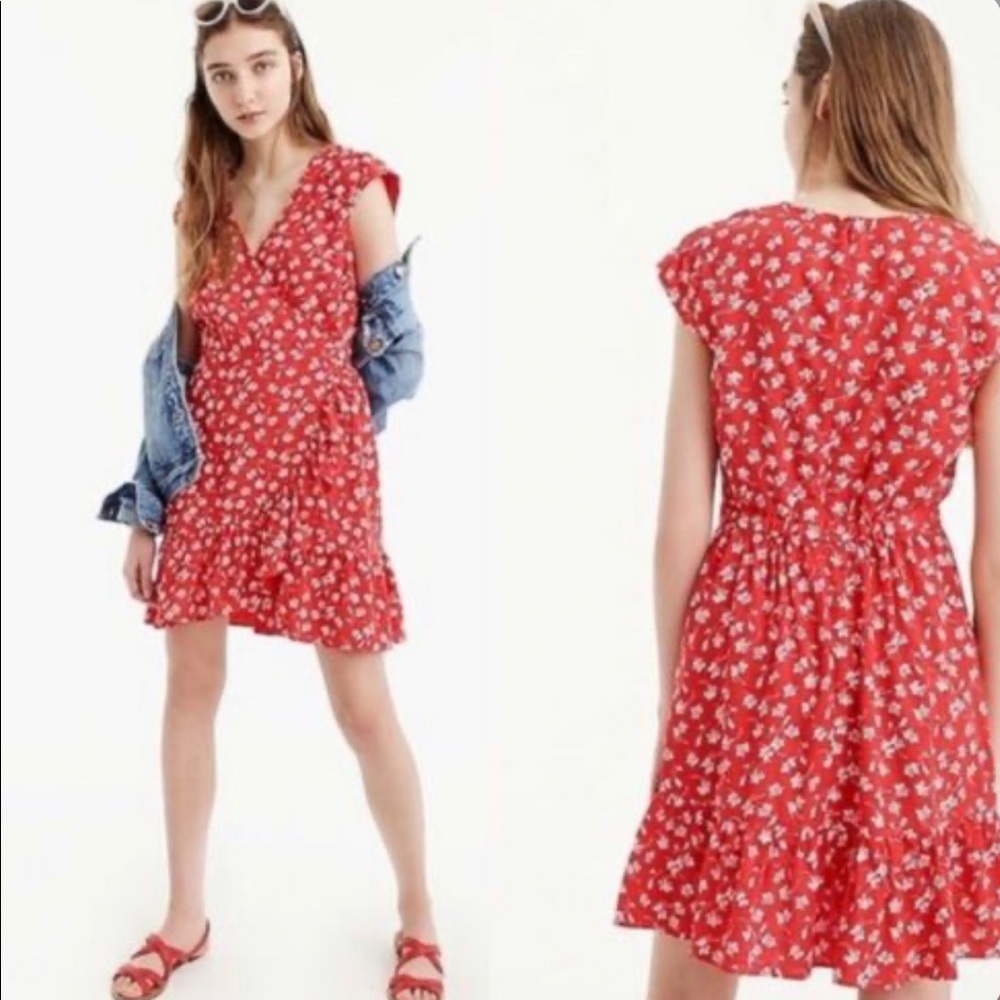 J Crew Mercantile Red Floral Wrap Mini Dress 4